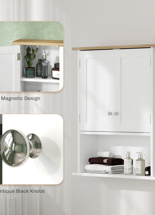Wall Mounted Bathroom Cabinet, Modern Bathroom Wall Cabinet with 2 Doors and Adjustable Shelf, White