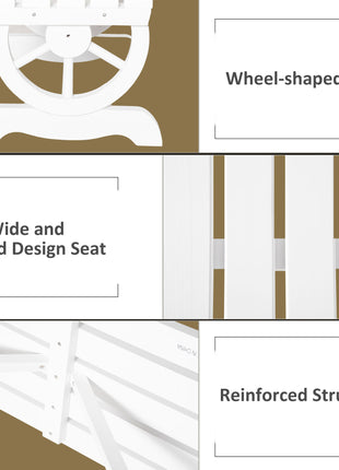2-Person Wooden Garden Bench, Outdoor Wagon Wheel Porch Bench for Backyard Garden, Support 550 LBS, Rustic Country Style Patio Furniture, White