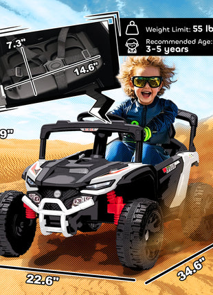 12V Kids Ride On Truck, Battery Powered Electric UTV Vehicle with Rear Suspension, Remote Control for 3-5 Years, White