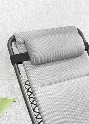 Zero Gravity Lounge Chair Set, 2 Pieces Reclining Folding Outdoor Lounge Chairs with Headrest Side Tray, Light Gray
