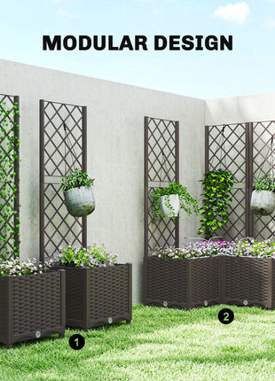 3PCS Plastic Planter Box with Trellis, Self-Watering Raised Garden Bed with Trellis and Automatic Watering Timer Kit