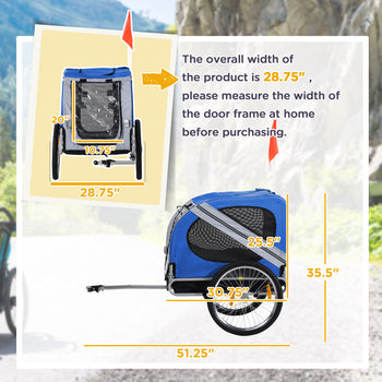 Dog Bike Trailer, Pet Wagon Bicycle Trailer with Easy Folding Cart Frame, 20" Large Rubber Wheels, 3 Entrances, Mesh Screen, Pet Bike Trailer for Off-Road & Travel, Blue and White