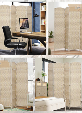 Folding Room Divider Screen 4 Panel 6' Tall Privacy Screen Freestanding Wood Partition for Home Office, Washed Oak