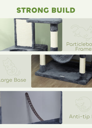81" Cat Tree w/ Cat Scratching Posts, Scratching Board, Condos, Beds, Hammocks, Toy Balls, Rope Cat Toy, Gray
