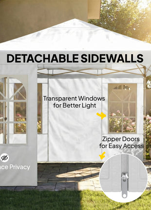 9.6 x 9.6 ft Pop Up Canopy Tent with Sidewalls, One Push Setup, UPF50+ Portable Instant Canopy Shelter, White