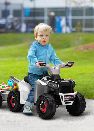 6V Electric Toy Car with Back Trailer, Forward Backward, Wear-Resistant Wheels for Ages 18-36 Months, White
