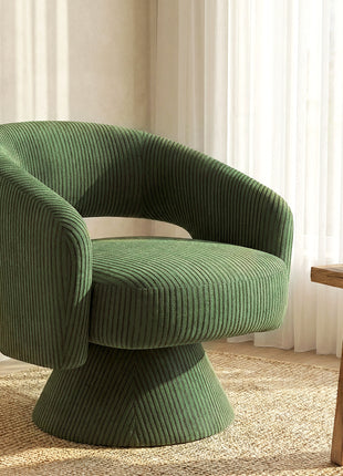 Swivel Barrel Accent Chair, Modern Upholstered Living Room Chair with Thick Padding for Reading, Green