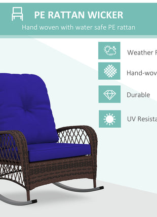 Rattan Porch Rocker w/ Plush Cushion, Dark Blue
