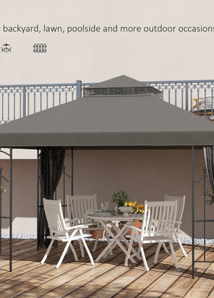 10x12 Gazebo with Shelves, Double Roof, and Netting for Outdoor Use, Perfect for Family Gatherings, Gray