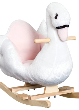 Kids Ride On Rocking Horse Plush Swan Style Toy with Music for Over 18 Months Children, White and Pink