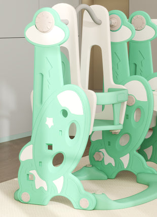 4 in 1 Toddler Slide and Swing Set for Ages 1.5-4, Toddler Playset Playground with Climber, Basketball Hoop, Green