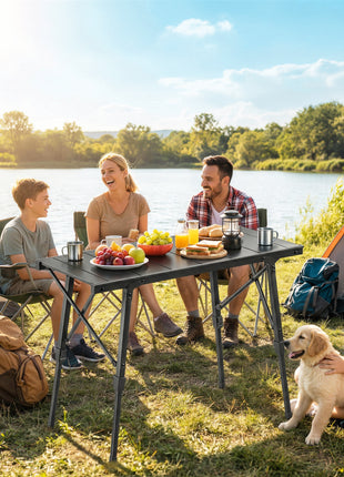 Adjustable Height Folding Picnic Table with Removable Plates, Aluminum Camping Table, Black