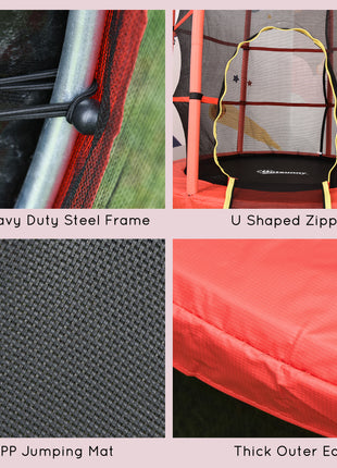 Φ5FT Kids Trampoline with Enclosure Net for Age 3 to 6 Years Red