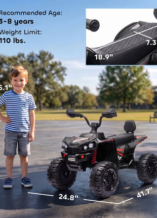 24V 2 Seater Ride On Toys, Kids ATV 4 Wheeler with Dual Motors, High & Low Speed for Boys Girls Aged 3-8 Years, Black