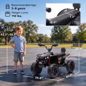 24V 2 Seater Ride On Toys, Kids ATV 4 Wheeler with Dual Motors, High & Low Speed for Boys Girls Aged 3-8 Years, Black