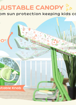 Kids Patio Swing Chair with Adjustable Canopy, Safety Belt for Patio, Garden, Poolside, Balcony, Green