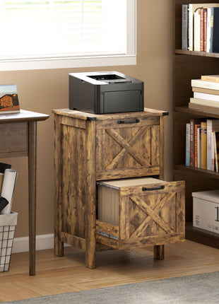 Vertical File Cabinet with 2 Drawers, Rustic Farmhouse Office Storage Cabinet for A4, Letter Size, Rustic Brown