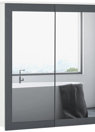 Bathroom Mirror Cabinet, Wall Mounted Medicine Cabinet with Mirror, Double Doors and Adjustable Shelves, White
