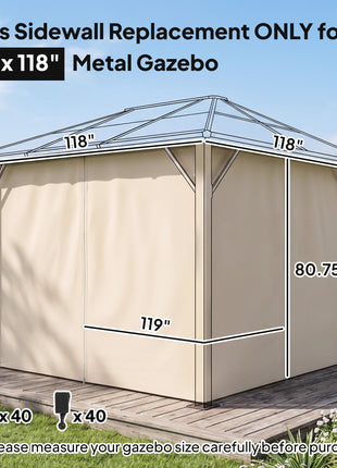 9.84' x 9.84' Gazebo Sidewall Set with Hooks/C-Rings, Beige