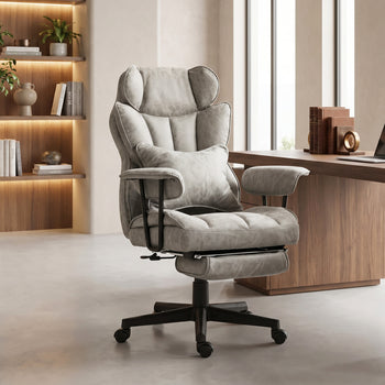 400LBS Big and Tall Office Chair, Massage Office Chair with Footrest, Lumbar Support and Reclining Function, Gray