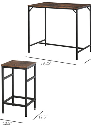 5-Piece Industrial Dining Table Set, Bar Table & 4 Stools Set, Space Saving for Pub & Kitchen, Rustic Brown/Black