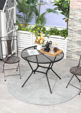 35" Round Outdoor Patio Bistro Dining Table, French Cafe Style, Conversation Space, Fast Drying Metal Mesh Tabletop for Garden, Backyard, Poolside, Black