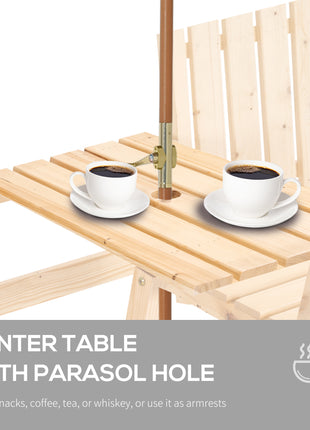 Patio Bench, Garden Bench with Middle Table and Umbrella Hole, Wooden Outdoor Bench for Patio, Porch, Poolside, Balcony, Natural
