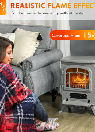 Fireplace Stove, Electric Fireplace Heater with Realistic LED Flames and Logs, 725W/1450W, Gray