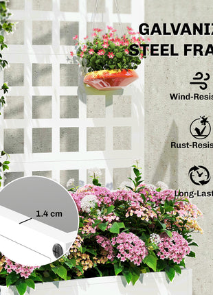 Galvanized Raised Garden Bed Planter Box with Trellis for Climbing Plants, Vegetable, Vines, 24" x 9" x 44.5", White