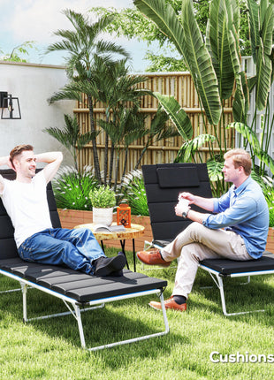 Foldable Chaise Lounge Cushion Set of 2, Outdoor Lounge Chair Cushion Set, UPF50+ 230gsm Olefin, 80" x 26" Black