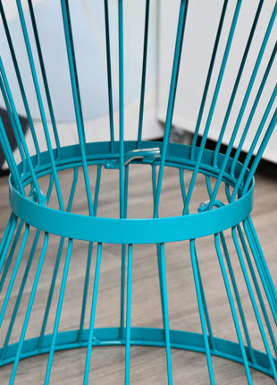 16" Steel Patio Side Table, Garden End Table with Hourglass Design, Accent Table for Outdoor and Indoor Use, Blue