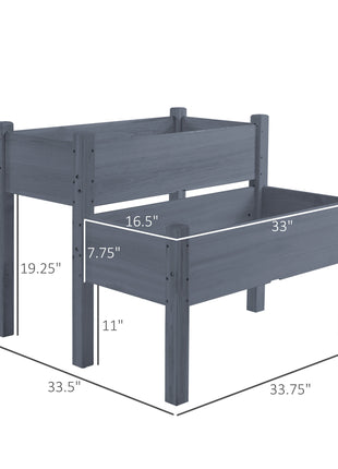 34"x34"x28" Raised Garden Bed 2-Tier Wooden Planter Box for Backyard, Patio to Grow Vegetables, Herbs and Flowers, Gray