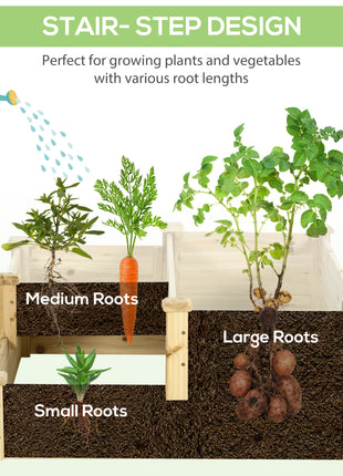 3 Tier Raised Flower Bed Outdoor Planter Box Wooden Garden Bed, Open Bottom for Plants, 42.5"x34.75"x14.25", Natural