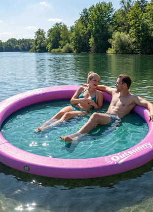 8FT Inflatable Water Hammock Floating Ring, Inflatable Floating Dock Platform for for Lakes, Pools, Oceans, Purple