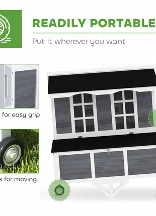 43" Chicken Coop with Wheels, Chicken Tractor with Nesting Box, Windows, Pull-out Tray, Perches, for 2-4 Hens, Gray