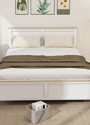 Queen Bed Frame with Headboard, Modern Platform Bed Frame with Wooden Slats, No Box Spring Needed, Easy Assembly, White