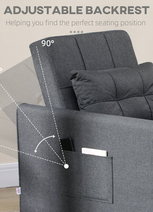 3-in-1 Convertible Chair Bed, Multi-Functional Single Sofa Bed, Pull Out Sleeper Chair with Adjustable Backrest, Pillow, and Pockets, Gray