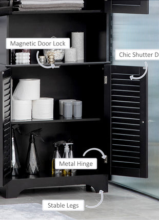 Tall Narrow Bathroom Storage Cabinet with Doors and Shelf Adjustability, Freestanding Linen Cabinet with 2 Cabinets and Countertop, Black