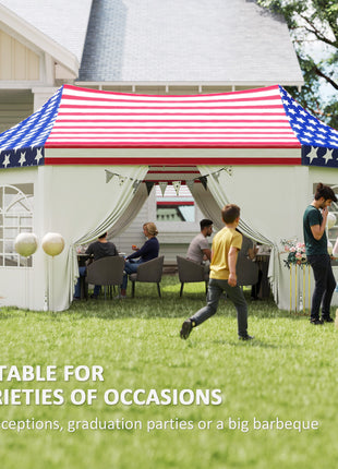 22.3 x 16.4 ft Heavy Duty Party Tent, Outdoot Canopy Tent with 2 Doors and 6 Windows, American Flag
