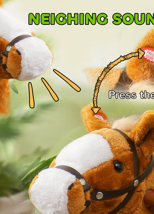 Ride on Horse, Walking Horse Toy, Kids Riding Pony w/ Wheels & Neighing Sounds for 3-5 Years, up to 132 Pounds