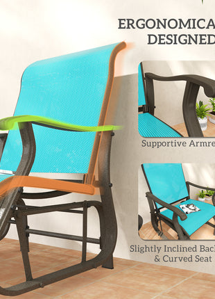 Outdoor Glider Chair Patio Glider Swing Chair with Mesh Seat, Steel Frame for Backyard, Garden, Porch, Blue