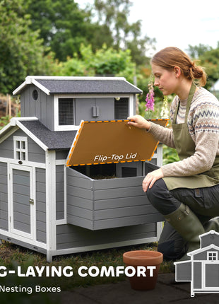 Chicken Coop for 2 Chickens, Wooden Hen House with Nesting Box, Pull-Out Tray, Ventilation Windows