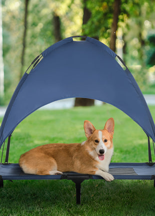 Elevated Portable Dog Cot Pet Bed with UV Protection Canopy Shade, 36 inch, Dark Blue