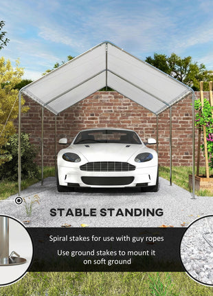 9.6' x 19.5' Carport Heavy Duty Galvanized Car Canopy w/ Included Anchor Kit, 3 Reinforced Steel Cables, White