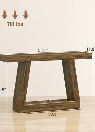 55" Farmhouse Console Table, 2-Tier Entryway Table with Storage for Hallway, Living Room, Behind Couch, Rustic Brown