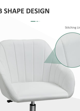 Mid Back Home Office Chair Computer Desk Chair with PU Leather, Adjustable Height, Swivel Wheels for Study, Bedroom, White