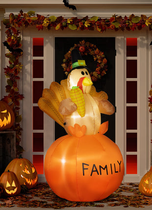 4.9ft Inflatable Thanksgiving Turkey, Blow Up LED Display for Garden Indoor Outdoor