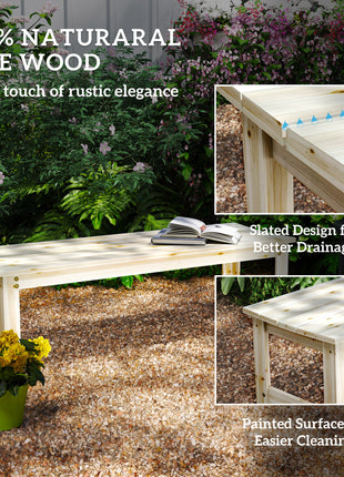 2-Seat Wood Garden Bench, Patio Bench Outdoor Bench with Slatted Seat, Backless Front Porch Bench for Park, Garden, Poolside, Deck, Nature Wood