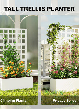 Galvanized Raised Garden Bed Planter Box with Trellis for Climbing Plants, Vegetable, Vines, 24" x 9" x 44.5", White