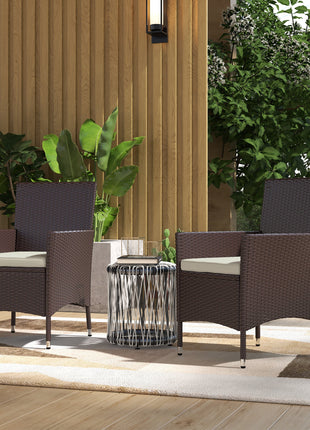 2 PCS Rattan Wicker Dining Chairs with Cushions and Anti-Slip Foot, Patio Stackable Chairs Set for Backyard, Garden, Lawn, Dark Coffee